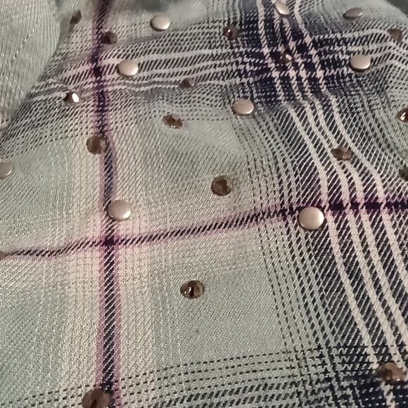 Catherine's Embellished Green Plaid Button Up Shirt 2X 3/4 Sleeve Cotton Blend - Picture 2 of 7